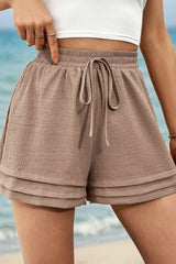 Straw Yellow Textured Tiered Edge High Waist Casual Shorts Straw Yellow 95%Polyester+5%Elastane Casual Shorts JT's Designer Fashion