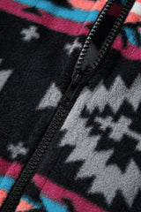 Black Aztec Printed Zip Up Collar Jacket Jackets JT's Designer Fashion