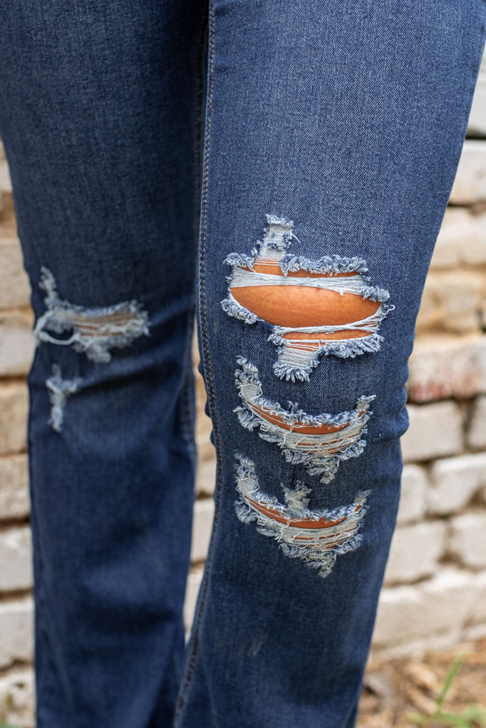 Dark Washed Distressed Flare Bottom Jeans Jeans JT's Designer Fashion