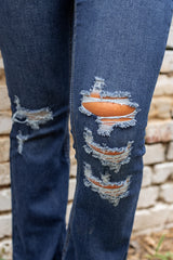 Dark Washed Distressed Flare Bottom Jeans Jeans JT's Designer Fashion