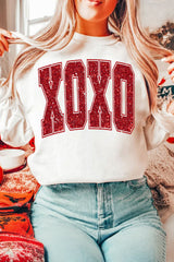 White Glitter XOXO Graphic Crewneck Valentines Pullover Sweatshirt Graphic Sweatshirts JT's Designer Fashion