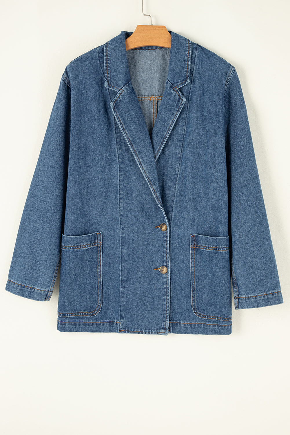 Sail Blue Side Pockets Lapel Collar Denim Jacket Denim Jackets JT's Designer Fashion