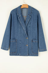 Sail Blue Side Pockets Lapel Collar Denim Jacket Denim Jackets JT's Designer Fashion