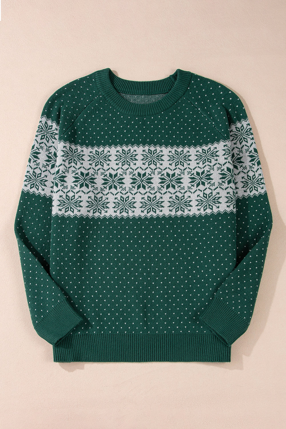 Green Christmas Snowflake Pattern Drop Shoulder Plus Size Sweater Plus Size Sweaters & Cardigans JT's Designer Fashion