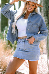 Wild Wind Washed Oversize Pocketed Denim Jacket Denim Jackets JT's Designer Fashion