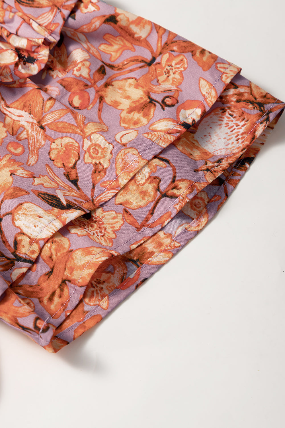 Orange Floral Print Ruffled Flutter Sleeve Frilled V Neck Blouse Blouses & Shirts JT's Designer Fashion