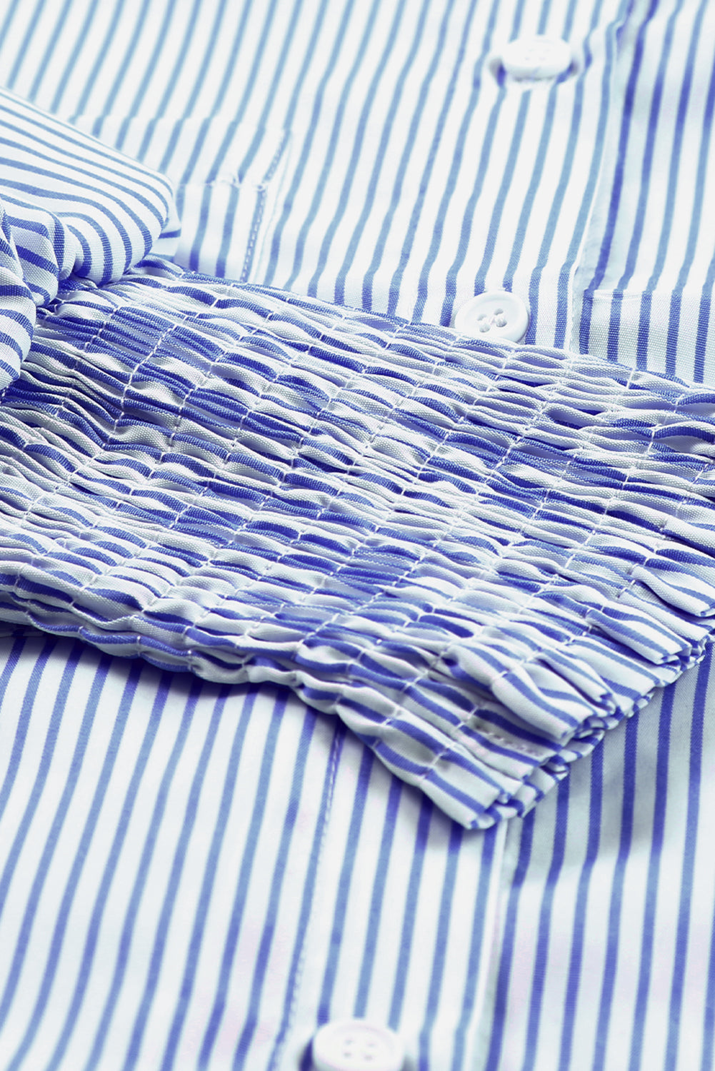 Blue Stripe Smocked Cuffed Striped Boyfriend Shirt with Pocket Blouses & Shirts JT's Designer Fashion