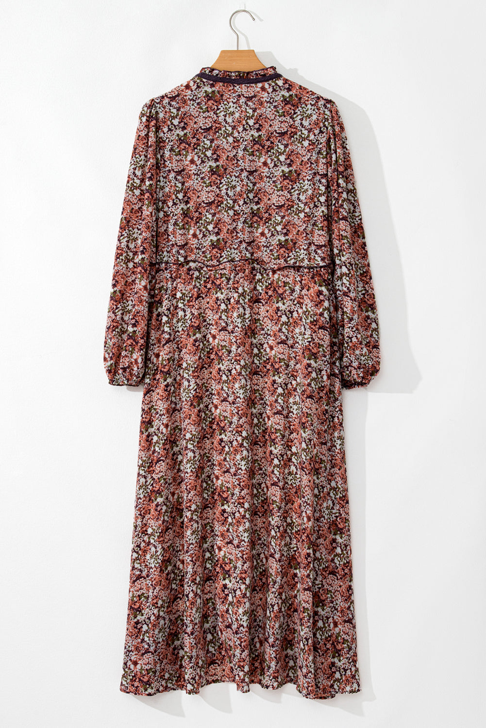 Brown Floral Print Split Front Tiered Frilled V Neck Midi Dress Floral Dresses JT's Designer Fashion