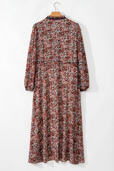 Brown Floral Print Split Front Tiered Frilled V Neck Midi Dress Floral Dresses JT's Designer Fashion