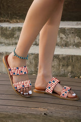 Fiery Red American Flag Print Double Band Flat Slippers Slippers JT's Designer Fashion