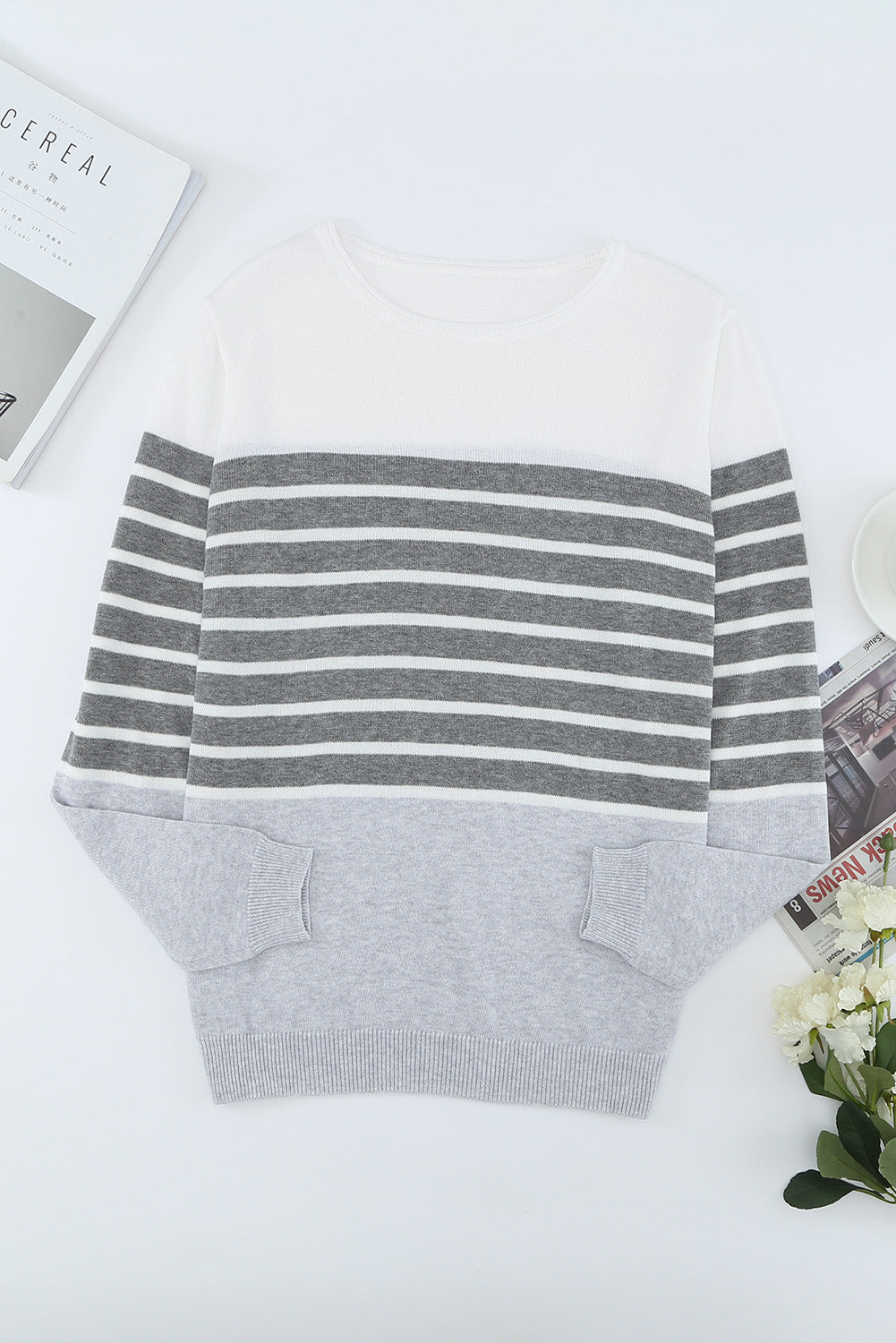 Gray Striped Colorblock Sweater Sweaters & Cardigans JT's Designer Fashion