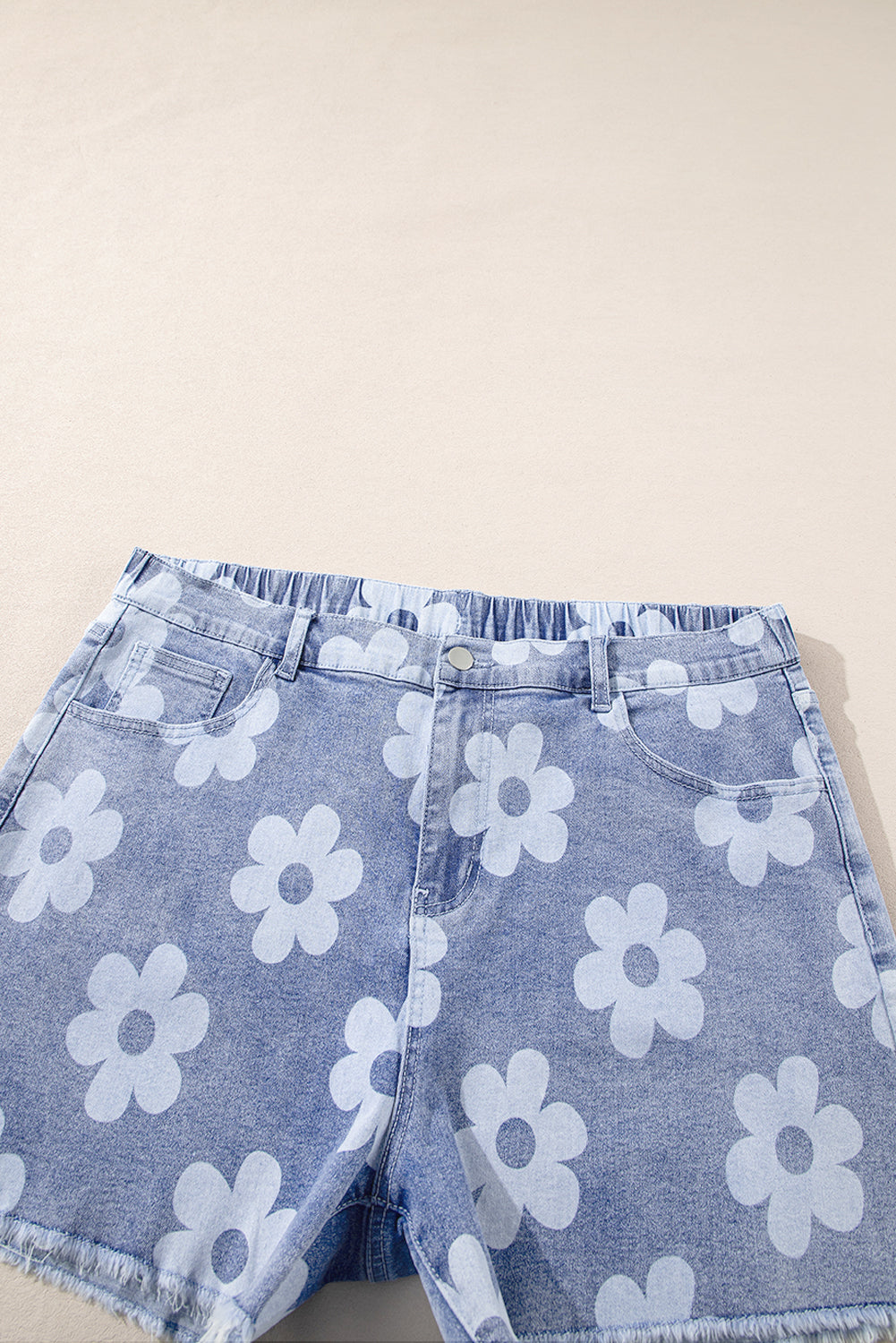 Ashleigh Blue Floral Pattern High Waist Raw Hem Plus Size Denim Shorts Plus Size Bottoms JT's Designer Fashion