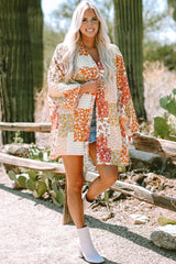 White Boho Patchwork Floral Open Front Kimono Kimonos JT's Designer Fashion