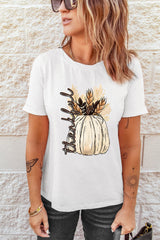 White Harvest Pumpkin Graphic Thanksgiving Tee Graphic Tees JT's Designer Fashion