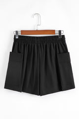 Black Cargo Pocket Elastic Waist Active Casual Skort Casual Shorts JT's Designer Fashion