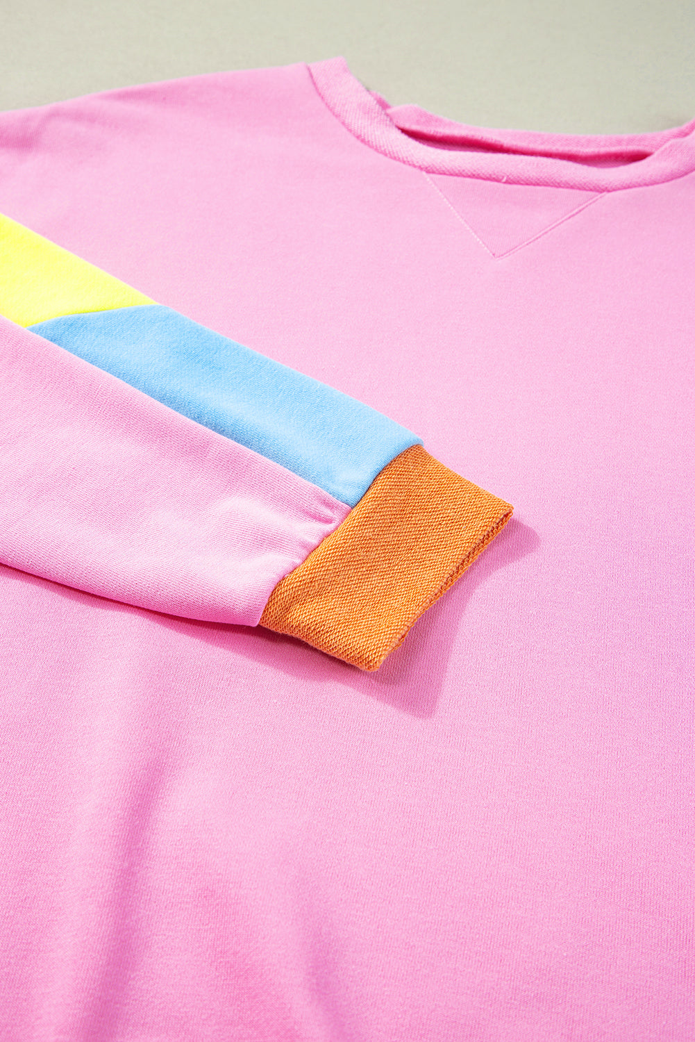 Pink Candy Colorblock French Terry Top Long Sleeve Tops JT's Designer Fashion
