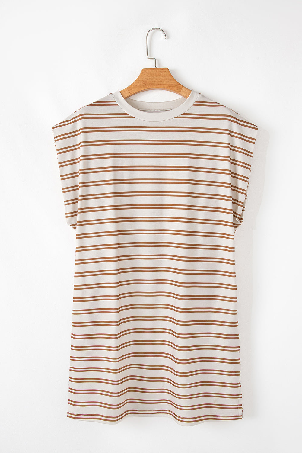 Khaki Stripe Round Neck Sleeveless Casual Pocketed Mini Dress Mini Dresses JT's Designer Fashion