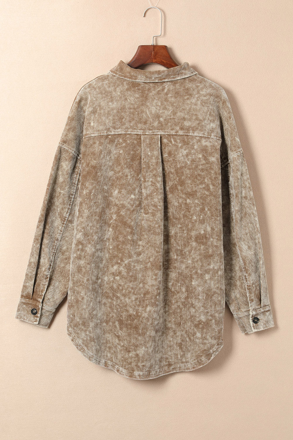 Khaki Vintage Distressed Mineral Wash Oversized Shacket Jackets JT's Designer Fashion
