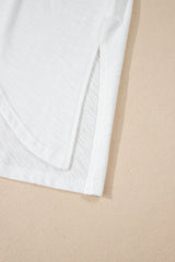 White Eyelet Patchwork High Low Hem V Neck Oversized Top Long Sleeve Tops JT's Designer Fashion