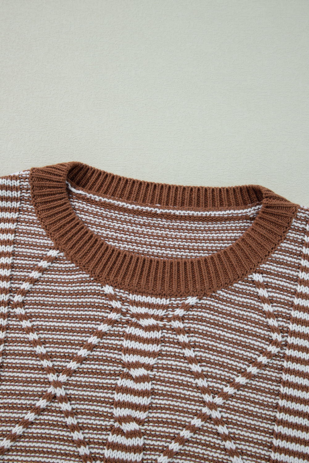 Brown Stripe Geometric Textured Drop Shoulder Sweater Sweaters JT's Designer Fashion