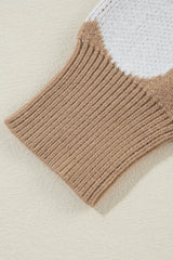 Khaki Contrast Heart Pattern Round Neck Sweater Sweaters JT's Designer Fashion