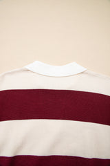 Brown Ribbed Trim Color Block Knitted Polo Collar Sweater Sweaters JT's Designer Fashion
