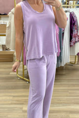 Orchid Petal Mineral Wash Casual Round Neck Tank and Straight Loose Drawstring Pants Set Pant Sets JT's Designer Fashion