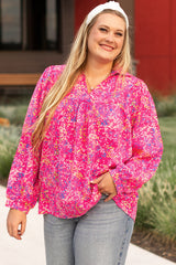 Purple Plus Size Floral Print Puff Sleeve V Neck Blouse Purple 100%Polyester Plus Size Blouses & Shirts JT's Designer Fashion