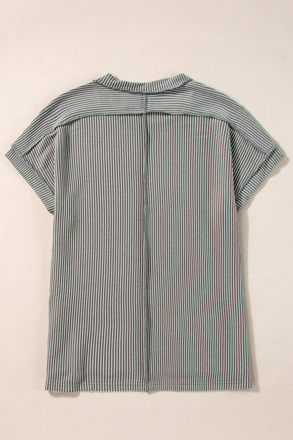 Medium Grey Twist Ribbed Sequined Bow Rugby Game Day Pattern Knit T Shirt Graphic Tees JT's Designer Fashion