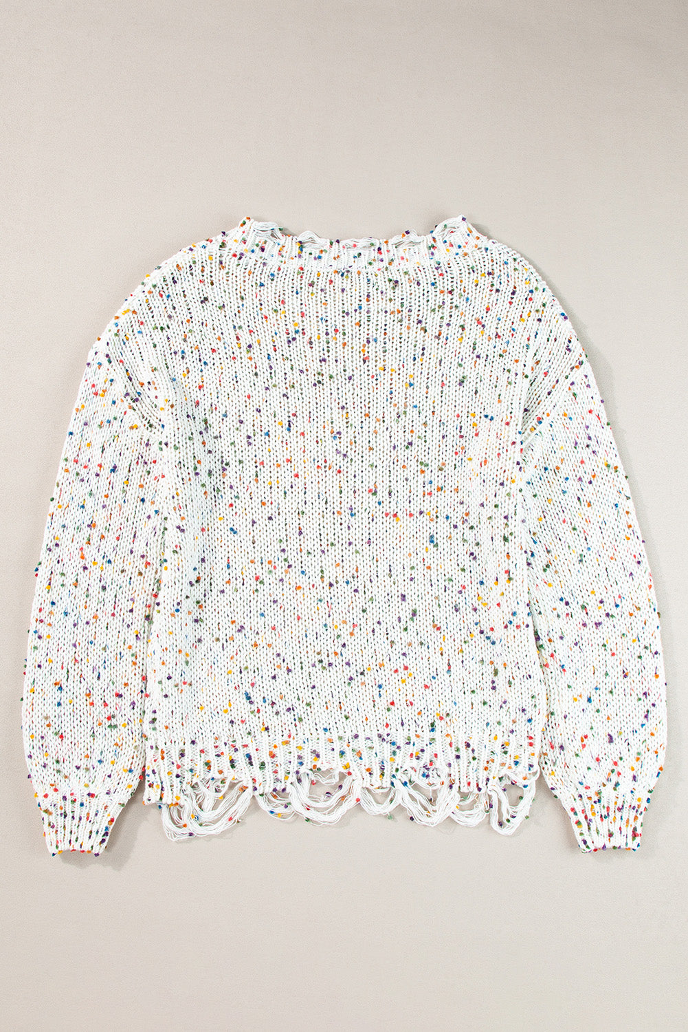 White Colorful Confetti Distressed Knit Sweater Sweaters JT's Designer Fashion
