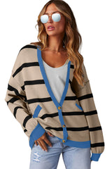 White Colorblock Drop Shoulder Buttoned Loose Cardigan Cardigans JT's Designer Fashion