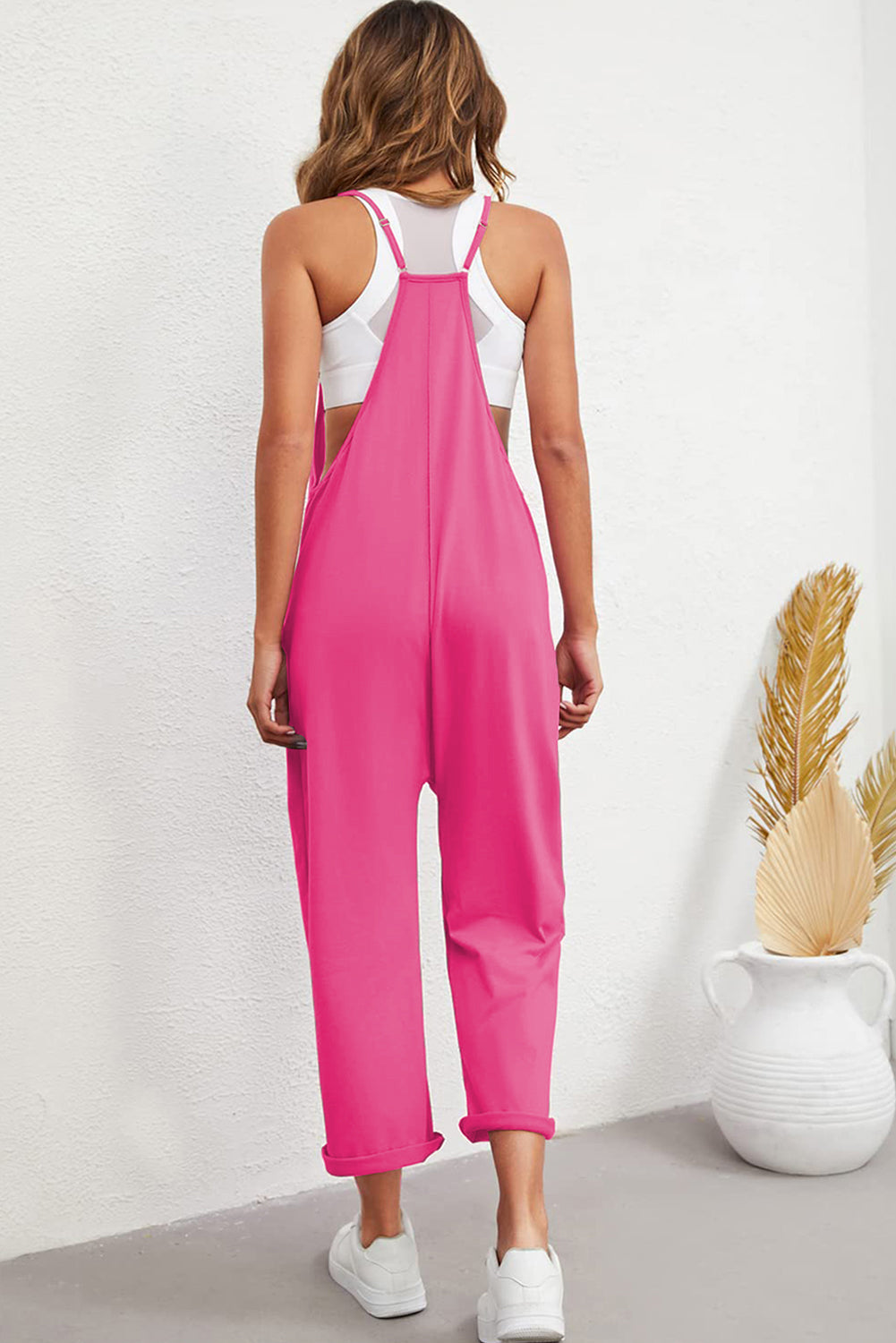Rose Red Black Pocketed Adjustable Spaghetti Strap Straight Leg Jumpsuit Bottoms JT's Designer Fashion