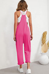 Rose Red Black Pocketed Adjustable Spaghetti Strap Straight Leg Jumpsuit Bottoms JT's Designer Fashion
