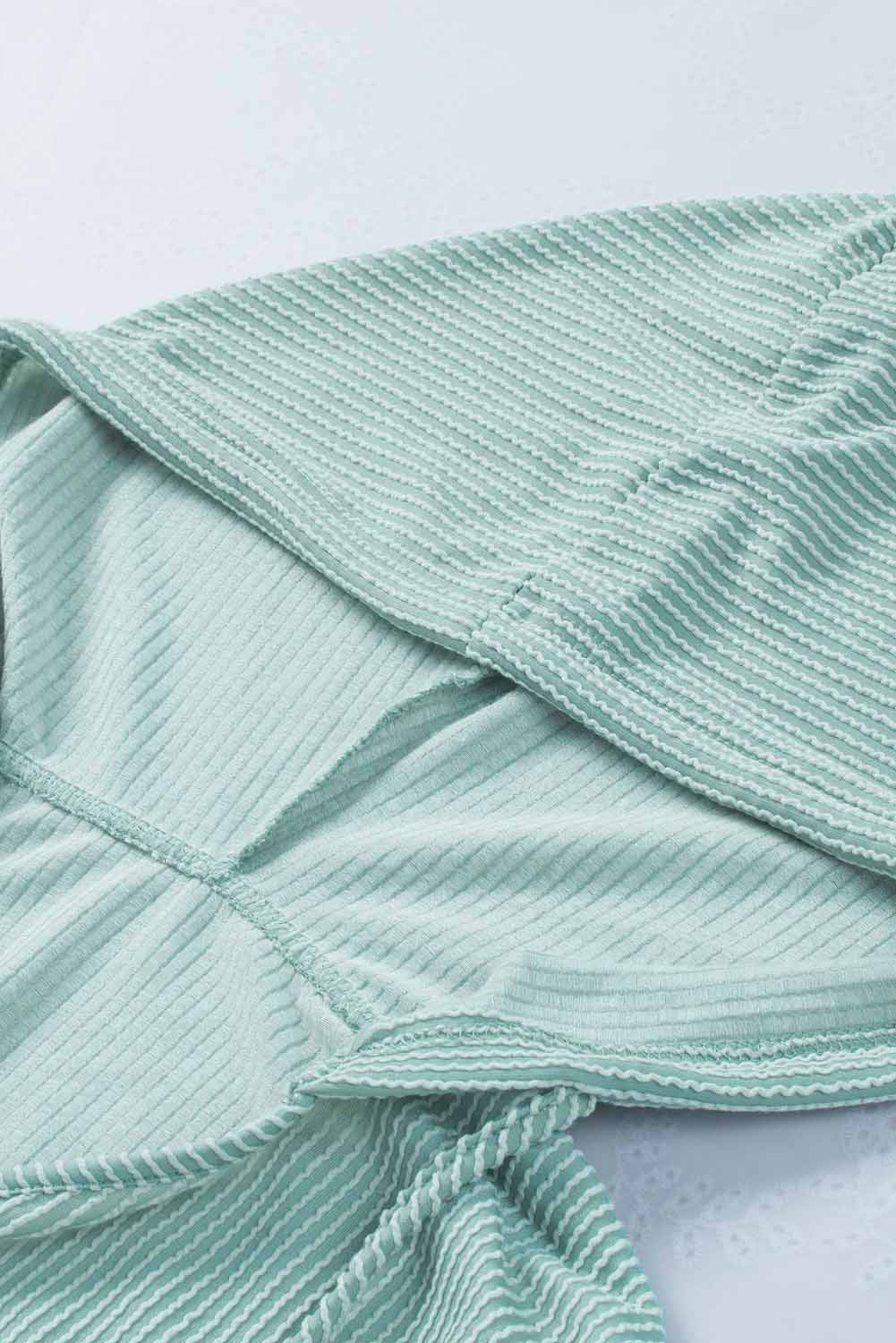 Green Loose Fit Ribbed V Neck Hoodie Sweatshirts & Hoodies JT's Designer Fashion
