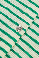 Green Stripe Textured Short Sleeve Collared Buttoned Waist Tie Romper Jumpsuits & Rompers JT's Designer Fashion
