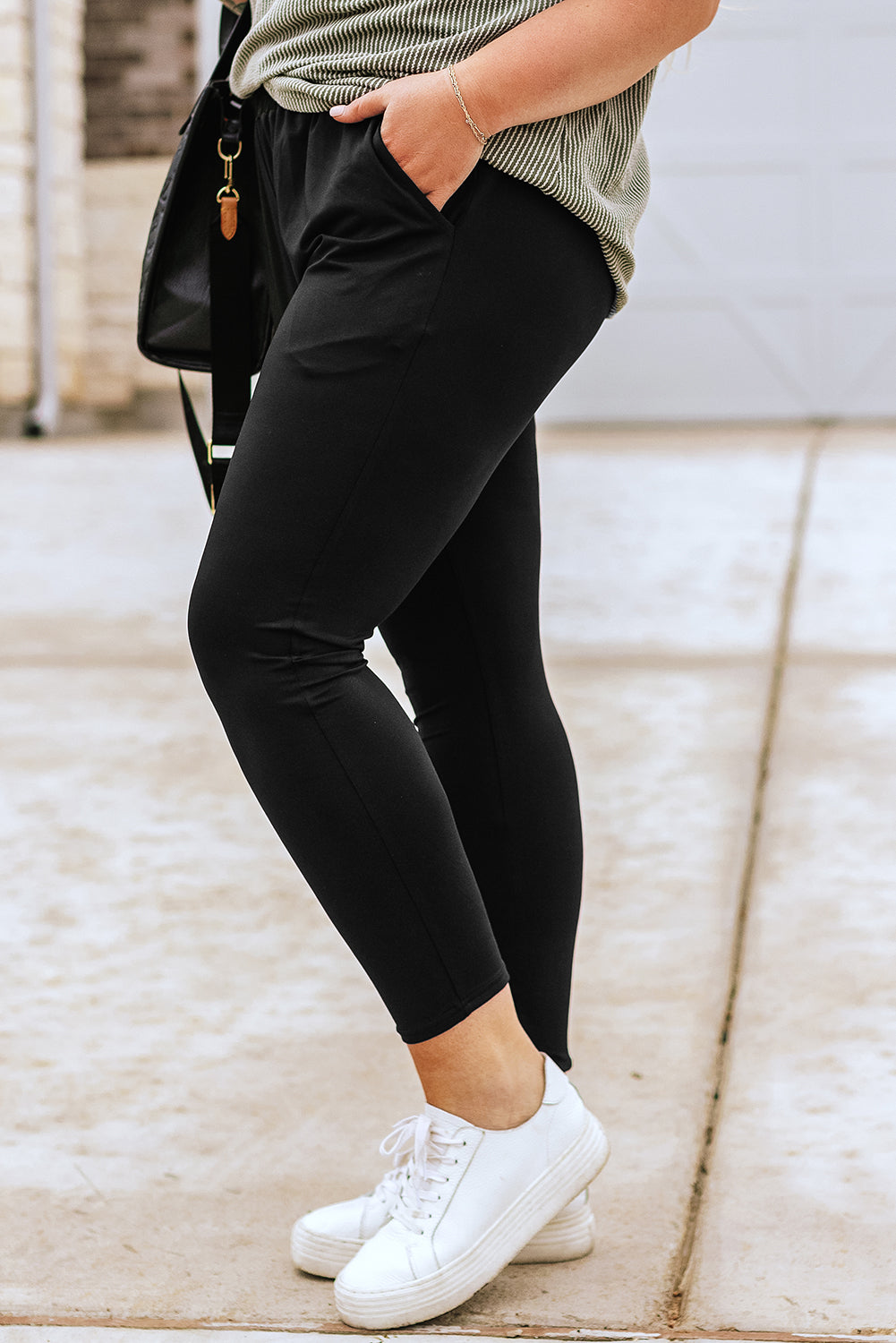 Black Plus Size Frill High Waist Pocketed Soft Pants Plus Size Bottoms JT's Designer Fashion