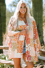 White Boho Patchwork Floral Open Front Kimono White ONE SIZE 100%Polyester Kimonos JT's Designer Fashion