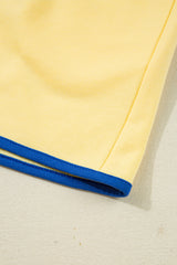 Yellow Color Block Patchwork Half Button Pullover and Shorts 2pcs Outfit Short Sets JT's Designer Fashion