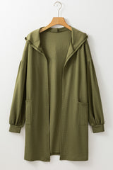 Guacamole Green Hooded Side Split Open Kimono with Pocket Kimonos JT's Designer Fashion