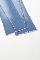 Beau Blue Vintage Stitching Raw Hem Flared Jeans Jeans JT's Designer Fashion