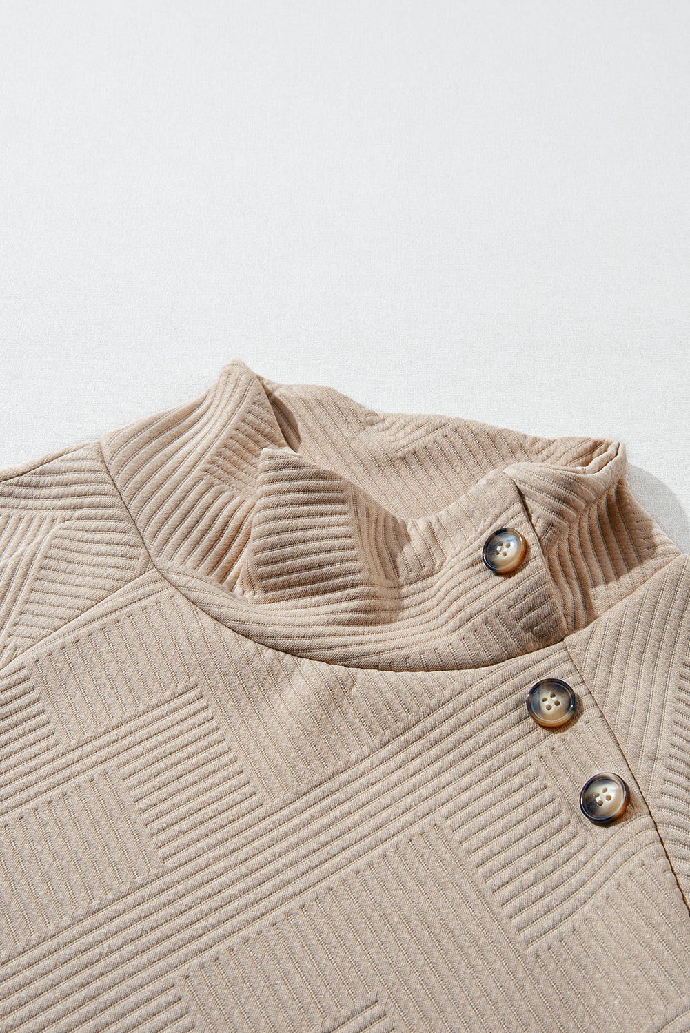 Apricot Asymmetric Buttons Detail High Neck Textured Sweatshirt Sweatshirts & Hoodies JT's Designer Fashion