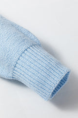 Light Blue Knitted Flower Pattern Ribbed Edge Sweater Sweaters JT's Designer Fashion