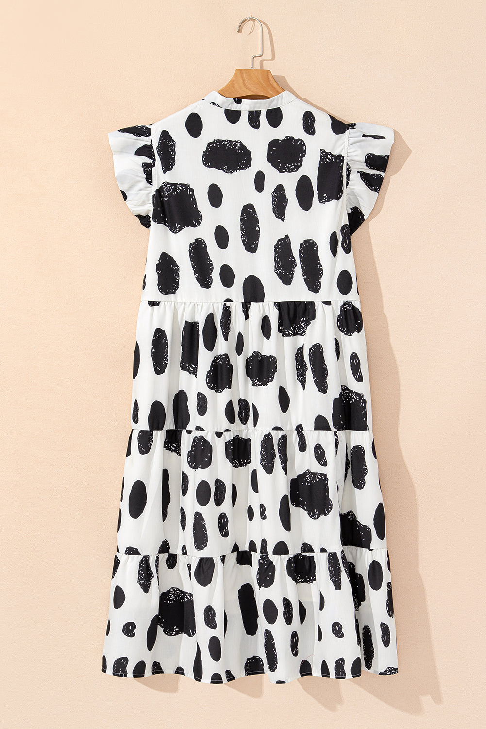 White Polka Dot Print Ruffled Sleeve Pocketed Plus Size Midi Dress Plus Size Midi Dresses JT's Designer Fashion