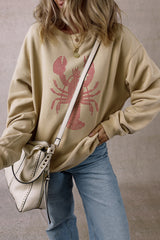 Parchment Rhinestone Crawfish Graphic Crewneck Oversized Sweatshirt Graphic Sweatshirts JT's Designer Fashion