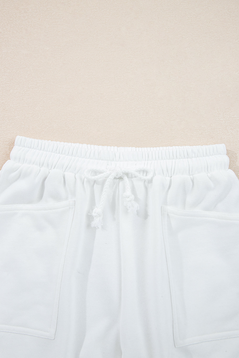 White Ribbed Collar Drop Shoulder Sweatshirt and Shorts Set Short Sets JT's Designer Fashion