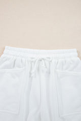 White Ribbed Collar Drop Shoulder Sweatshirt and Shorts Set Short Sets JT's Designer Fashion