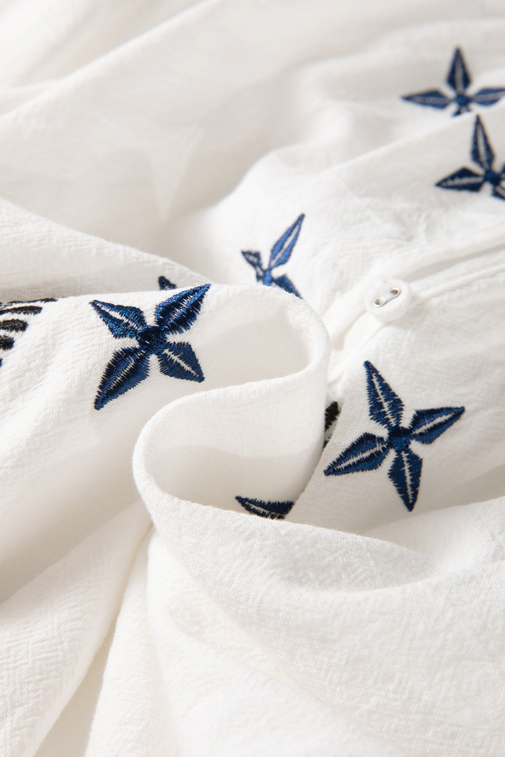 White Geometric Embroidered Long Sleeve Buttoned Blouse Blouses & Shirts JT's Designer Fashion