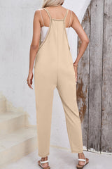 Apricot Side Pockets Harem Pants Sleeveless V Neck Jumpsuit Bottoms JT's Designer Fashion