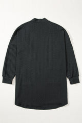 Black Textured Knit Side Pockets Open Front Cardigan Cardigans JT's Designer Fashion