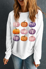 Beige Thanksgiving Halloween Pumpkin Graphic Pullover Sweatshirt Graphic Sweatshirts JT's Designer Fashion